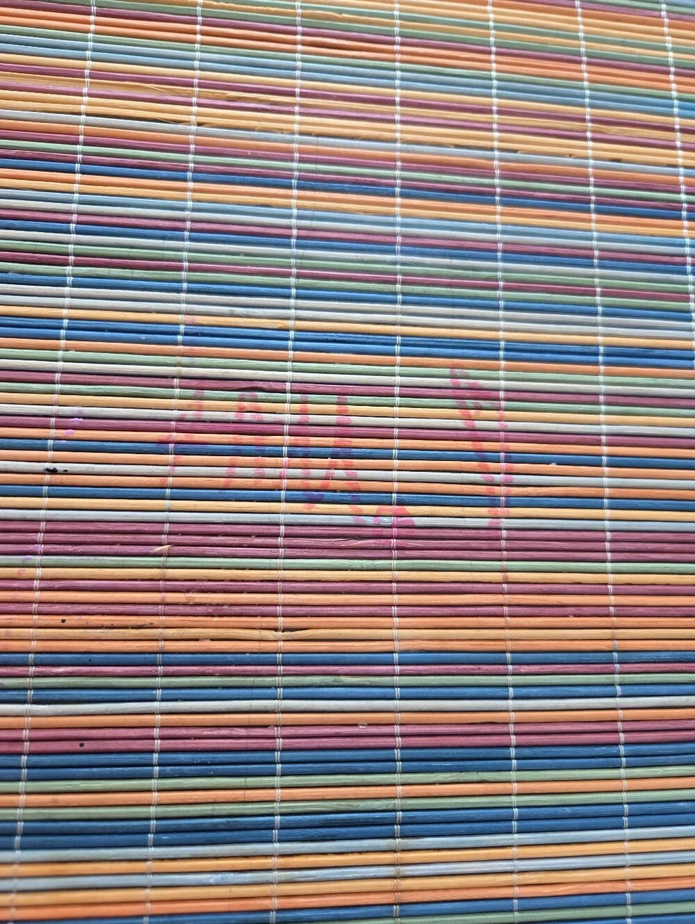 Vintage Multicolor Bamboo Reed Table Runner 13x70 Woven Roll Up Boho Tiki, EUC